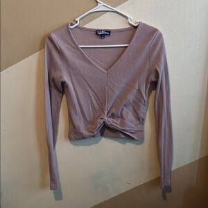 Pink Wrap Fitted Ribbed Blouse